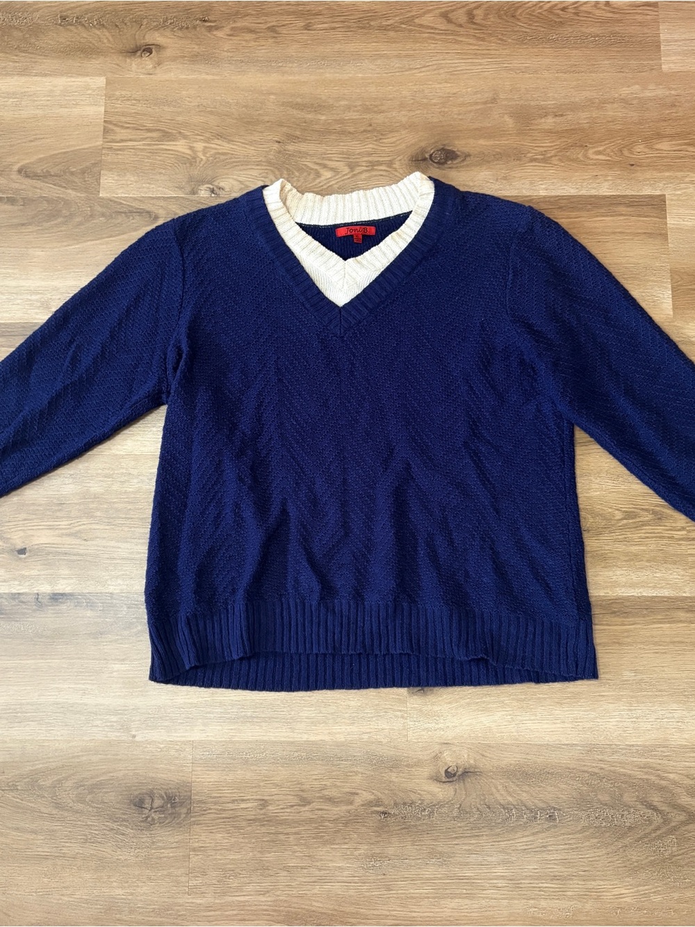 Joni B Navy Sweater with Cream Trim